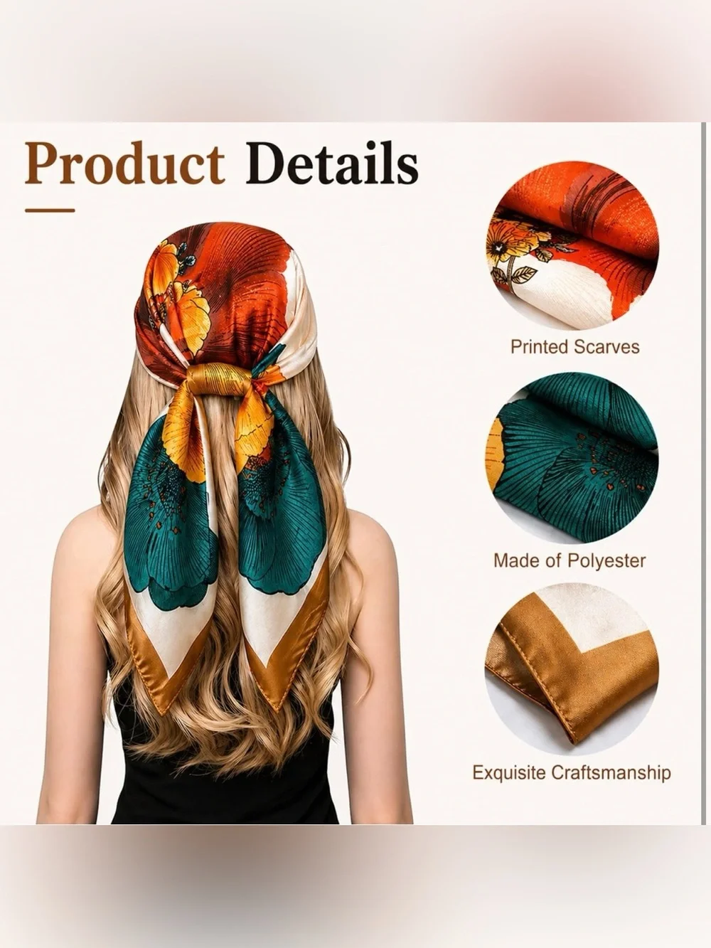 Wrapables Red Ginkgo Satin square scarf botanical fall Earth Tone
